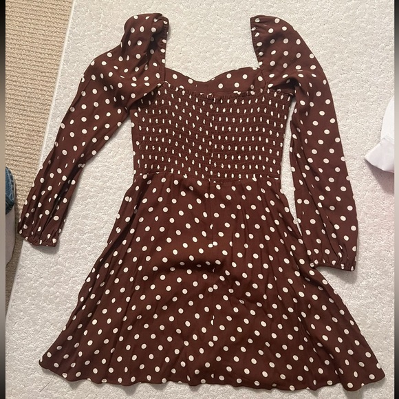 NWOT Reformation Mochi dress, long sleeve brown polka dot - Picture 6 of 6
